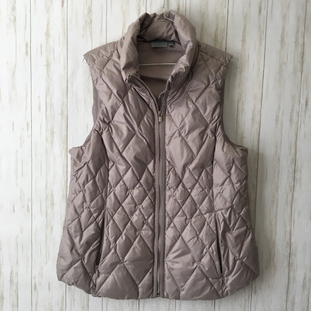athleta Gray Silver Quilted Puffer Down Zip Vest